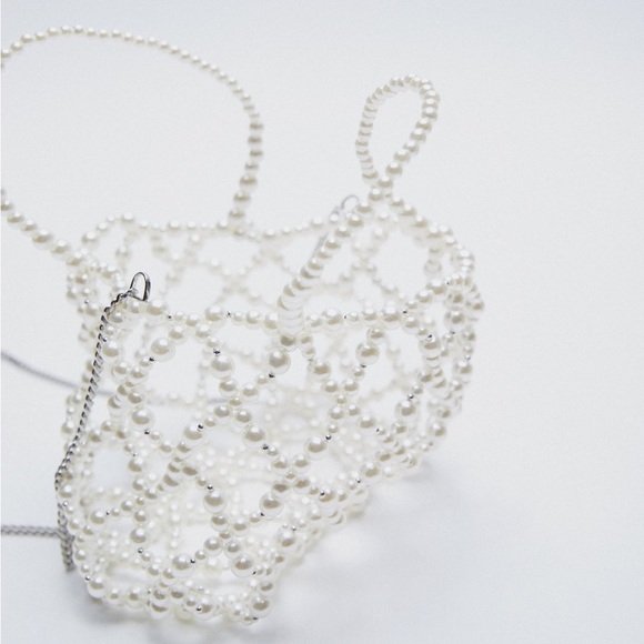 Zara velvet pearl bucket bag Beige pink NWT - Picture 4 of 5